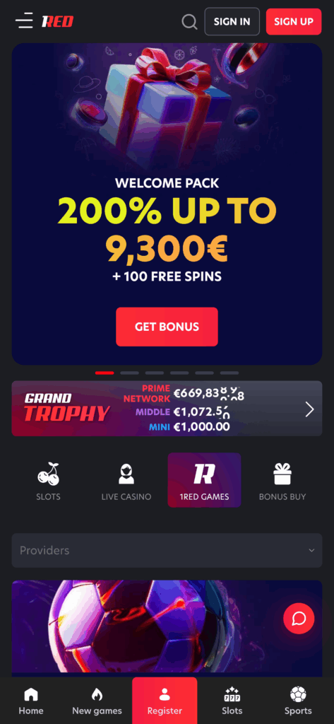 1Red Casino Mobile Screenshot