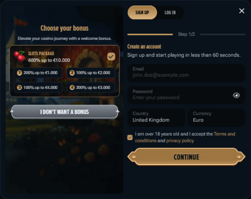 Kingdom Casino Sign up