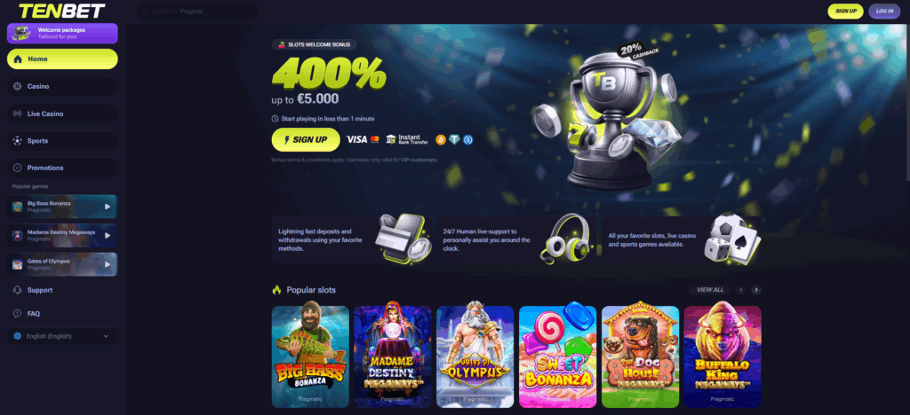 TenBet Casino Desktop Screenshot