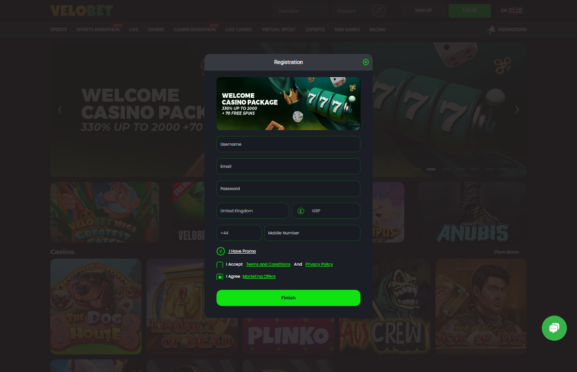 VeloBet Desktop Screenshot